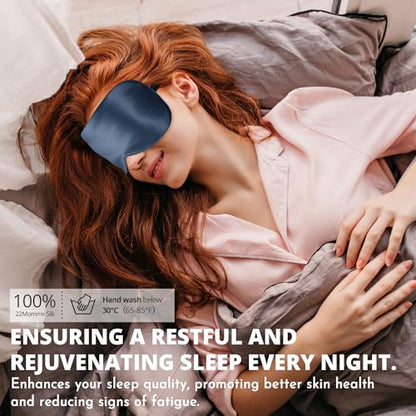 Silk Sleep Mask 100% 22 Momme Mulberry, Sleep Eye Mask for Women Men, Blackout Blindfold with Adjustable Strap, Side Sleeper Eye Cover, Soft Eyeshade Filled with Premium Mulberry Silk (Blue) - color: 22 Momme-blue
