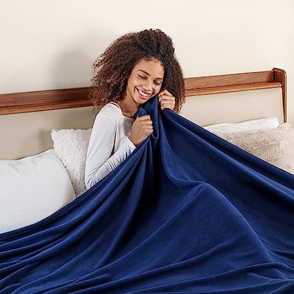 Berkshire Blanket Microfleece Queen Size Bed Blanket Navy, Lightweight Soft Breathable Plush Micro Fleece Blanket for Bed Couch Sofa, 90x90 Inches - color: Navy, size: Full/Queen