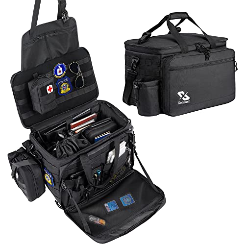 Golkcurx Patrol Bag for Law Enforcement Police Gear, Water-resistant Front Seat Organizer with Adjustable Modular Interior & MOLLE System, Heavy Duty Duty Bag for Patrol Officers Security, Black