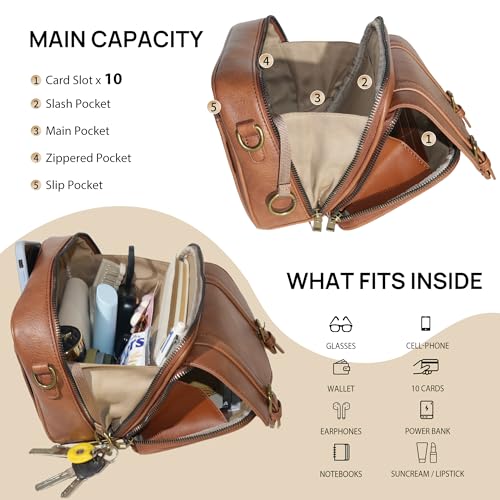 Women‘s Anti Theft RFID Blocking Small Vegan Leather Crossbody Bag Travel Purse With Built In Wallet Messenger Bag - color: Light Brown