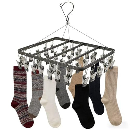 Pants Hanger Clothes Drying Racks Clip Hangers Metal with 36 Clips Heavy Duty Windproof Underwear Hanger Foldable Laundry Clip for Jeans Yoga Leggings trousersSocks Bras Black - color: Black