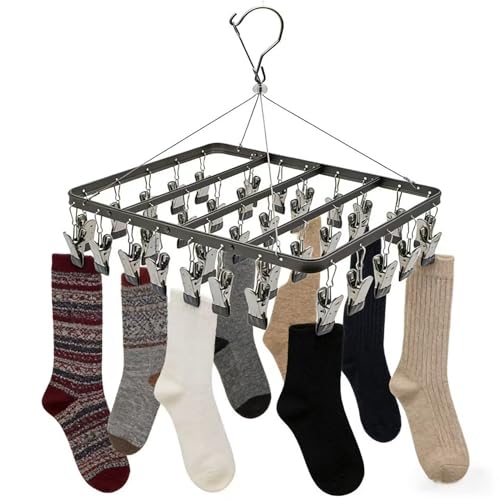 Pants Hanger Clothes Drying Racks Clip Hangers Metal with 36 Clips Heavy Duty Windproof Underwear Hanger Foldable Laundry Clip for Jeans Yoga Leggings trousersSocks Bras Black - color: Black