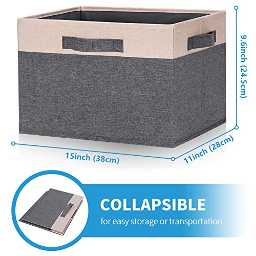 GhvyenntteS Large Fabric Storage Bins for Shelves with 3 Handles, 15x11x9.6 Inch Closet Storage Bins, Sturdy Foldable Storage Baskets for Shelves Closet Bedroom Living Room Office (Beige, Set of 3) - color: Grey & Beige, size: Large-3 Pack