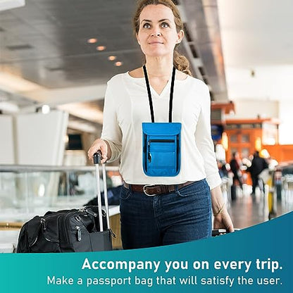 sundee Travel Neck Wallet with Double Zippers, RFID Blocking Passport Holder with Adjustable Neck Strap for Men and Women to Keep Cash, Credit Cards and Travel Documents Safe - Lake Blue - color: Lake Blue