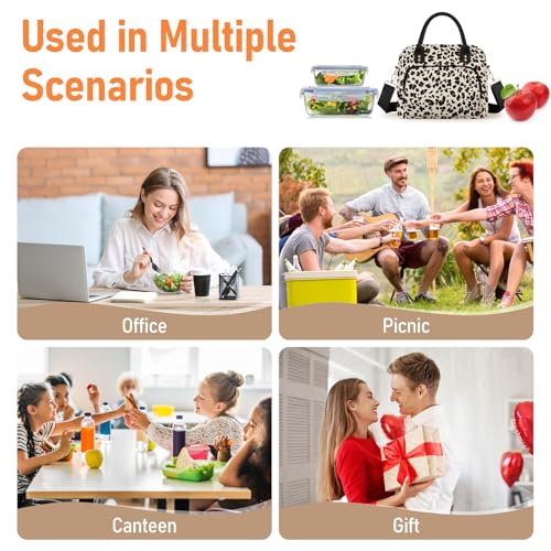 Lunch Bag Large Insulated Lunch Box for Women Adult Cute Lunchbox Lunch Bags Boxes Pail with Shoulder Strap for Work Mom Picnic Office Travel 11.4×6.8×9.1 inches 11.5L (Leopard) - color: Leopard