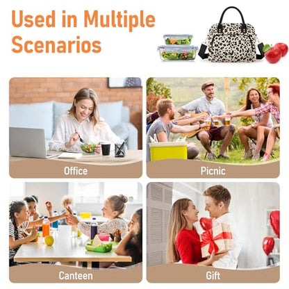 Lunch Bag Large Insulated Lunch Box for Women Adult Cute Lunchbox Lunch Bags Boxes Pail with Shoulder Strap for Work Mom Picnic Office Travel 11.4×6.8×9.1 inches 11.5L (Leopard) - color: Leopard