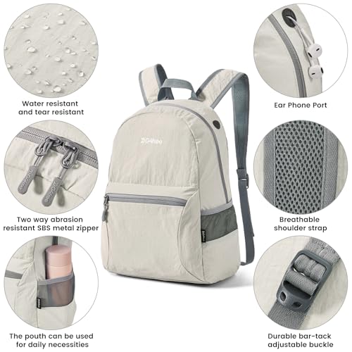 G4Free 20L Lightweight Packable Backpack Travel Hiking Daypack Foldable Backpack for Men Women - color: A-beige