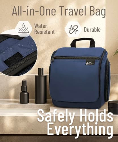 D&D Wanderlust D&D Hanging Travel Toiletry Bag for Men and Women – Cosmetics, Makeup and Toiletries Organizer Kit with 10 Compartments - color: Oxford Blue