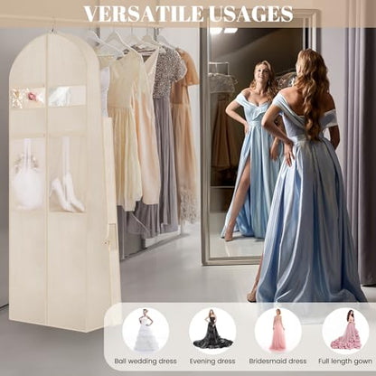 Wedding Dress Garment Bag,72" Tri-Fold Bridal Gown Bag with 6 Pouches and Adjustable Buckle Gown Cover for Wedding/Prom/Travel/Closet Storage (Beige) - color: Beige