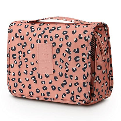 Mossio Hanging Toiletry Bag - Large Cosmetic Makeup Travel Organizer for Men & Women with Sturdy Hook - color: Pink Leopard