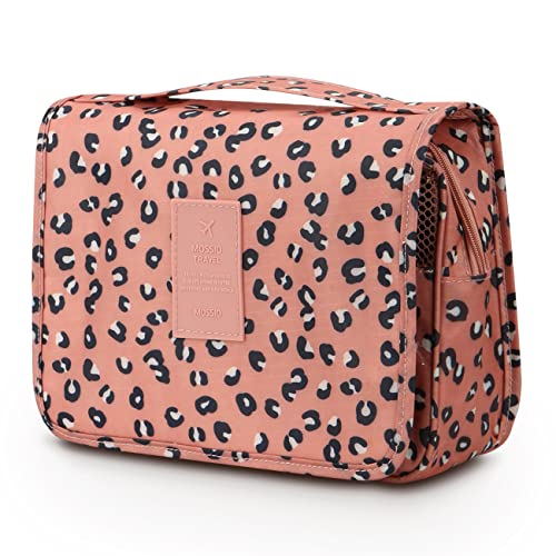 Mossio Hanging Toiletry Bag - Large Cosmetic Makeup Travel Organizer for Men & Women with Sturdy Hook - color: Pink Leopard