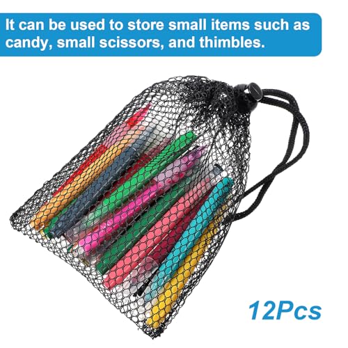 12Pack Mesh Bags Drawstring, Portable Nylon Storage Mesh Bags, Black Nylon Drawstring Bag for Travel Stuff, Beach Toys, Outdoor activities, Seashell Collecting (6 X 4 Inch)