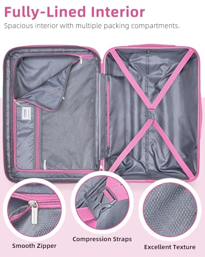 LARVENDER Carry on Luggage 22x14x9 Airline Approved Hardshell Suitcase with Wheels TSA Lock, PC+ABS Lightweight Suitcase Set for Women with Travel Backpack, Glossy Berry - color: Glossy Berry (XL-BP), size: 3 Piece Set (Backpack/TB/20)