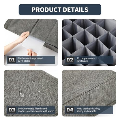 Light Bulb Organizer Storage Box with Lid, Foldable Dustproof Storage Container with 30 Dividers Sturdy PP Board Fits Various Standard Bulbs Fabric Case for Home, Grey, 17 x 11.42 x 5.13 Inches