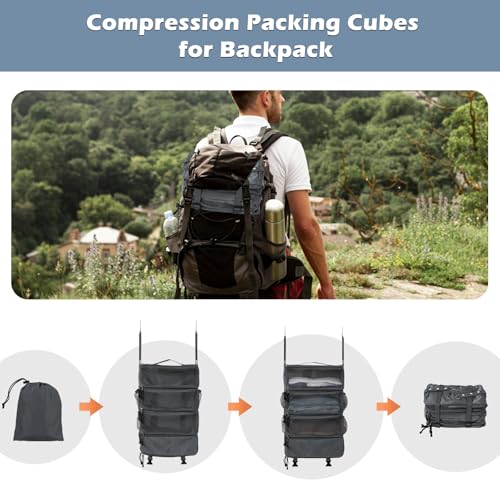 Surblue Hanging Travel Organizer Portable Hanging Luggage Organizer Multiple Compartments Collapsible Compression Closet Packing Cubes,LightGray,M - color: LightGray, size: Medium