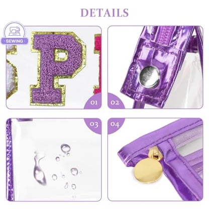 COSHAYSOO Sunscreen Bag Clear Makeup Toiletry Pouch Beach Vacation Essentials for Women Teen Girls Trip Gifts Summer Pool Travel Must Have Accessories Waterproof Stuff - color: Purple-SPF