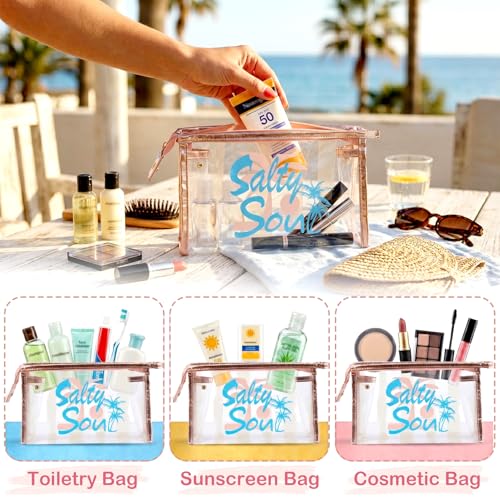 COSHAYSOO Sunscreen Bag Clear Makeup Toiletry Pouch Beach Vacation Essentials for Women Teen Girls Trip Gifts Summer Pool Travel Must Have Accessories Waterproof Stuff - color: Multi-Salty Soul