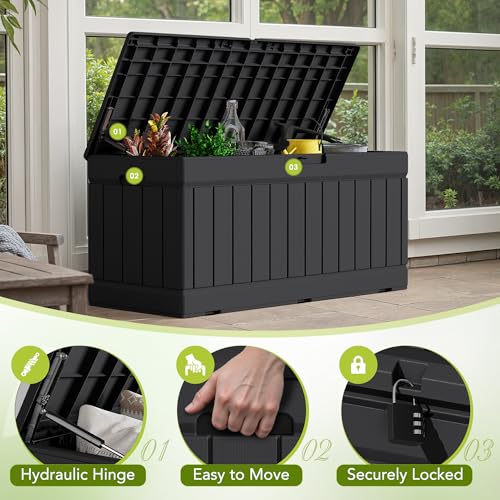 Devoko 78 Gallon Deck Box, Waterproof Resin Outdoor Storage Box for Outside and Patio, Outdoor Storage Bench Lockable for Patio Furniture, Garden Tools and Pool Supplies (Black, 78 Gallon) - color: Black, size: 78 Gallon 1 Pack