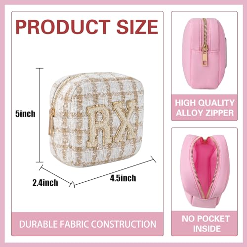 uekeboag Personalized Small Checkered Medicine Cosmetic Bag, Cute Plaid Pattern Chenille Letter Patch RX Drug Pouch with Zipper, Makeup Travel Gift Bag for Women and Girls (07Checkered) - color: 07Checkered