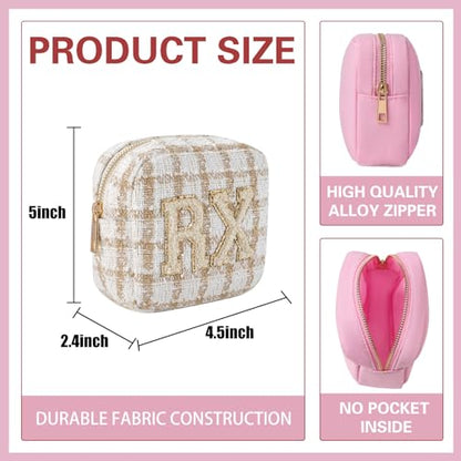 uekeboag Personalized Small Checkered Medicine Cosmetic Bag, Cute Plaid Pattern Chenille Letter Patch RX Drug Pouch with Zipper, Makeup Travel Gift Bag for Women and Girls (07Checkered) - color: 07Checkered