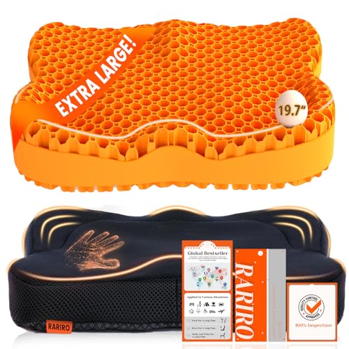 Enlarged 19.7" Gel Seat Cushion, Egg Gel Chair Pads for Wheelchair Pressure Coccyx Sciatica Pain Relief, Cooling Desk Seat Cushion for Kayak, Car, Office Chair Long Sitting[Orange] - color: Orange, size: 19.7*16.1*3.5in