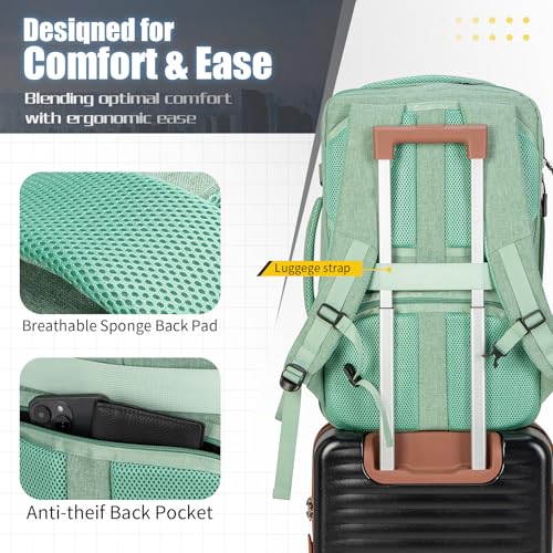 42L Travel Backpack with 4 Packing Cubes, TSA Friendly Flight Approved Carry-On Bag with USB Charging Port, Water-Resistant Weekender Business Backpack for Men Women, Fits 17.3" Laptop(Green) - color: Green