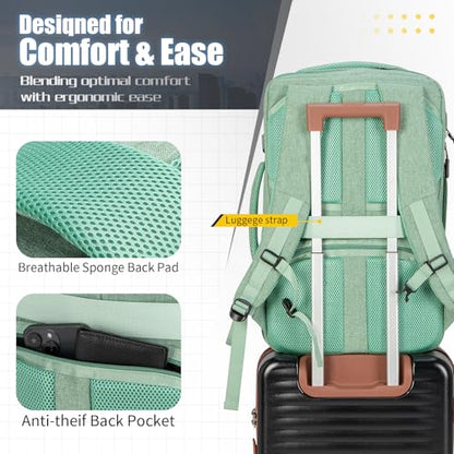 42L Travel Backpack with 4 Packing Cubes, TSA Friendly Flight Approved Carry-On Bag with USB Charging Port, Water-Resistant Weekender Business Backpack for Men Women, Fits 17.3" Laptop(Green) - color: Green