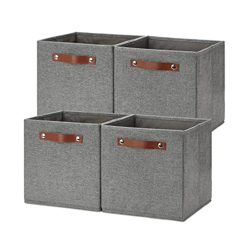 Temary 11 Inch Cube Storage Bins 4PCs Fabric Storage Cubes Storage Baskets Organizer with Handles, Foldable Baskets for Organizing Clothes, Toys, Towels (Grey, 11x11x11) - color: Grey, size: 11×11×11