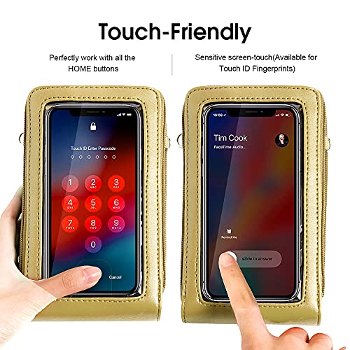 Crossbody Cellphone Purse Women Touch Screen Bag RFID Blocking Wallet Handbag Shoulder Strap - color: Gold-small, size: Small