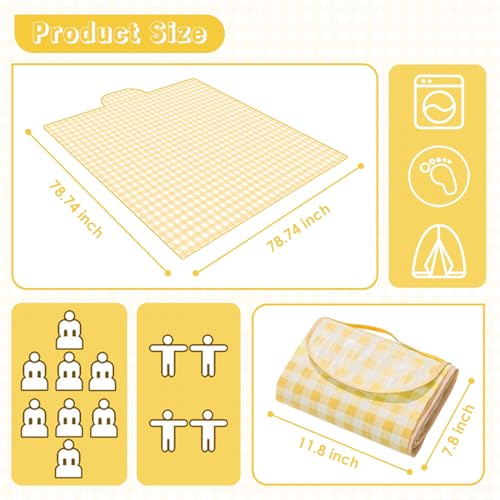 Portable Picnic Blanket, Waterproof Sandproof Foldable Outdoor Mat with Handle for Beach, Camping, Hiking, Travel, and Family Concerts (Yellow) - color: Yellow