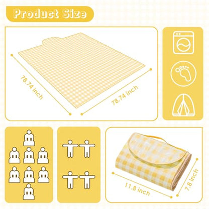 Portable Picnic Blanket, Waterproof Sandproof Foldable Outdoor Mat with Handle for Beach, Camping, Hiking, Travel, and Family Concerts (Yellow) - color: Yellow
