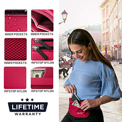 Money Belt For Travel Wallet Belt Passport Holder Travel Pouch to Protect You With RFID Transmissions –Secure, Hidden - color: pink