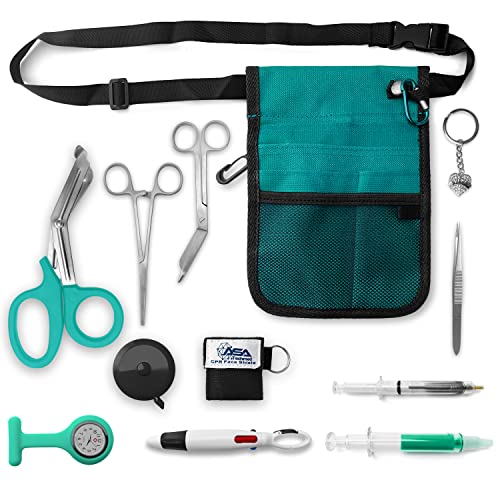 ASA TECHMED Nurse Utility Belt – Complete Medical Belt Utility Kit, Pro Pack Pocket Organizer Pouch Hip Bag for EMT, CNA, NP, PA, Student, Teal - color: Teal