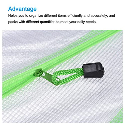 MECCANIXITY Mesh Zipper Bags, A3 Size Plastic Zip File Pouch Document Folders for Home Office Travel, Green Pack of 3 - color: Green