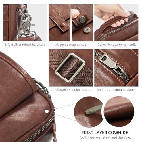 Augus Leather Small Messenger Bag For Men Crossbody Handbag Shoulder Sling Travel Bags for Men Purse Daypack Magnetic Buckle - color: Dark Brown-1