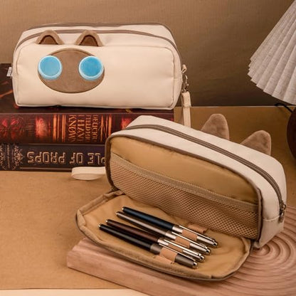 Hongdian Large Capacity Pencil Case, 3D Cat Pen Bags Pencil Pouch Organizer for Office College School - color: Tan