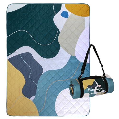 Exclusivo Mezcla Extra Large Waterproof Picnic Blankets 3 Layer, Sandproof and Foldable Outdoor Blanket for Beach Camping, Park and Travel - color: Abstract Green