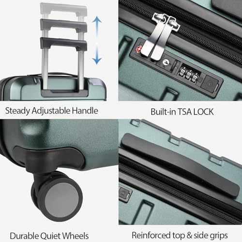 KROSER Hardside Expandable Carry On Luggage with Spinner Wheels & Built-in TSA Lock, Durable Suitcase Rolling Luggage with USB Port, Carry-On 20-Inch, Dark Green - color: Dark Green