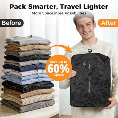 Travel Vacuum Seal Bags with Wireless Rechargeable Pump, 25L Durable Reusable Compression Packing Bags for Carry-On Suitcase & Backpack, IP67 Waterproof Space Saver Kit (2 Pack)