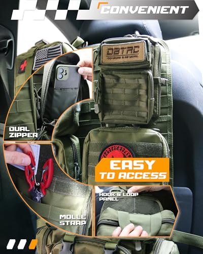 DBTAC Tactical Molle Car Seat Organizer | Vehicle Back Panel with 5X Detachable Pouches, US Flag & Writable Reflective Patch for Cars, Trucks, SUVs, Sedans - color: Green