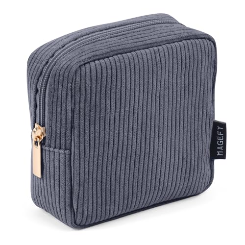 MAGEFY Small Makeup Bag for Purse Mini Cosmetics Bag Corduroy Cute Cosmetic Pouch for Women with Slip-in Pockets - color: Small-Grey-1pcs