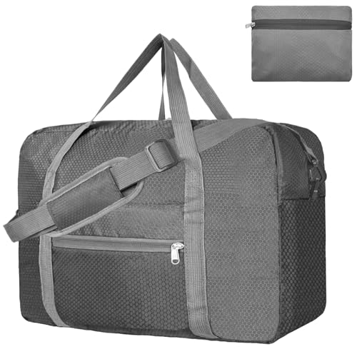 For Spirit Airlines Personal Item Bag 18x14x8 Foldable Carry on Bags for Airplanes Travel Duffel Bags for Women and Men - color: Grey, size: With Shoulder Strap