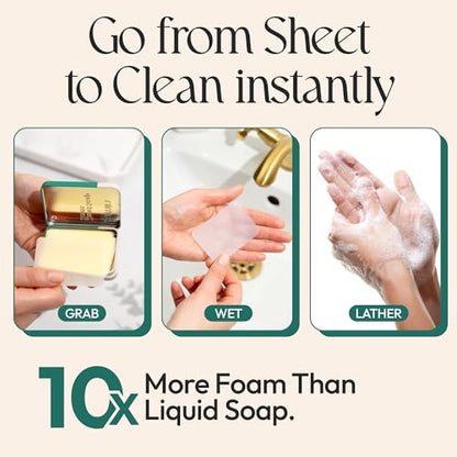 FOMIN - Paper Soap Sheets Tin for Traveling - 3 Pack Tea Tree - Portable Travel Hand Soap Sheet, Dissolvable Mini Camping Hand Soap for Hand Washing - color: Tea Tree (Pack of 3)