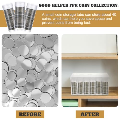 Qunclay 24 Pcs Quarter Coin Tubes with 1 Storage Box Clear Plastic Quarter Holders with Lid for Coin Collection and Organization - size: Quarter