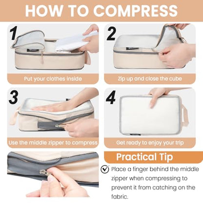 BAGAIL 6 Set Ultralight Compression Packing Cubes Packing Organizer for Travel Accessories Luggage Suitcase Backpack - color: Beige70D, style: Mesh Pattern