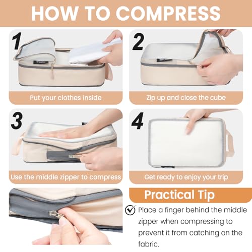 BAGAIL 6 Set Ultralight Compression Packing Cubes Packing Organizer for Travel Accessories Luggage Suitcase Backpack - color: Beige70D, style: Mesh Pattern