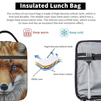 Insulated Lunch Box for Kids Boys Girls, Reusable Lunch Bag for School, Office, Work, Picnic, Travel, Fox Face Lunch Box - color: lunch box 73
