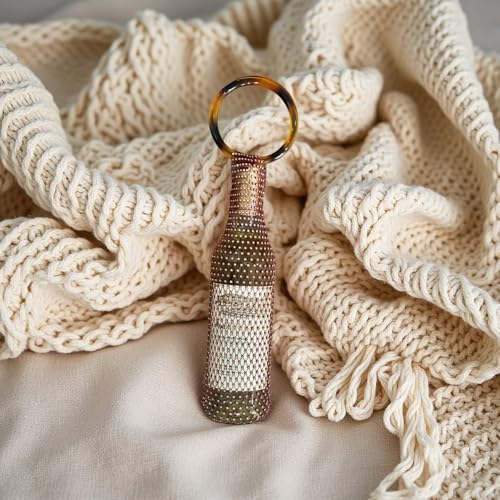 Munyee Hua Rhinestone Wine Bottle Holder Bag Reusable Tote Carrier Crystal Mesh Evening Purse with Ring Handle Gift Bags Carrier for Birthday Picnic Party Wedding (Brown Handle Brown Rhinestone) - color: Brown Handle Brown Rhinestone