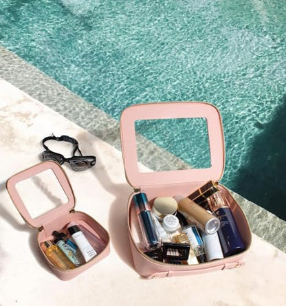 LETGO Clear Makeup Bag Sunscreen Bag Small Mini Travel Toiletry Bag Cosmetic Organizer,TSA Approved Waterproof PU Leather Portable Cosmetic Pouch for Summer Beach Vacation,Pool &Gym(Mini Pink) - color: Pink, style: Mini
