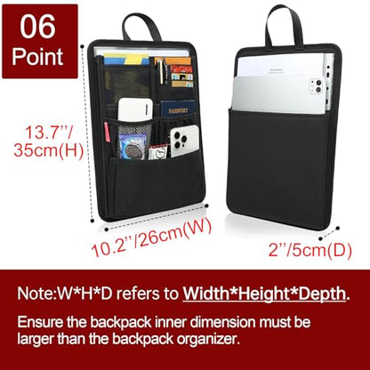 Stiff Backpack Insert Organizer for Men Women Bag In Bag,Thin Water-repellent Nylon 13.7''x10.2''x2''-Black - color: Black